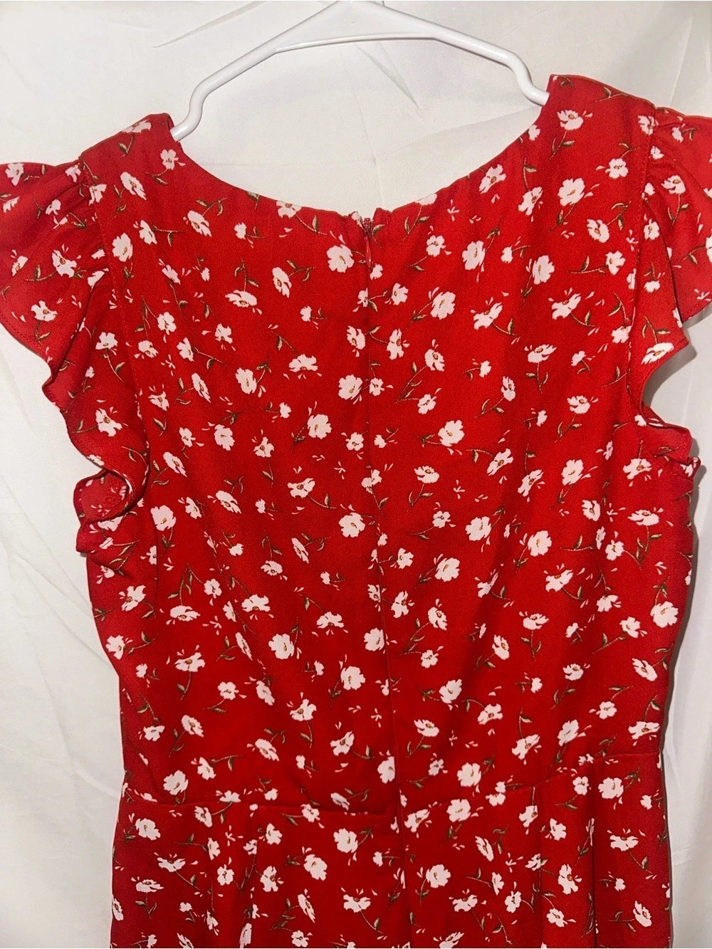 Lulus Red Floral Ruffle Wide Leg Jumpsuit Size Small - Picture 2 of 9
